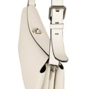 White Pebbled Leather Turn Lock Shoulder Bag