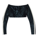 SIDE STRIPE OFF SHOULDER BLACK CROP TOP