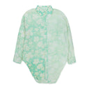 BLUE/WHITE PRINTED AND BLEACHED FLORAL BLOUSE