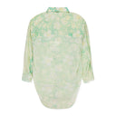 BLUE/WHITE PRINTED AND BLEACHED FLORAL BLOUSE