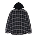BLACK PLAID WAFFLE HOODED BUTTON-DOWN SHIRT