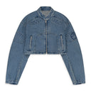 BLUE CROPPED BIKER DENIM JACKET
