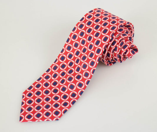 Battisti Napoli Circle Pattern Neck Tie - Red