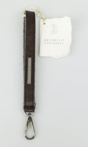 Brown Leather Cashmere Lined Wristlet Key Ring