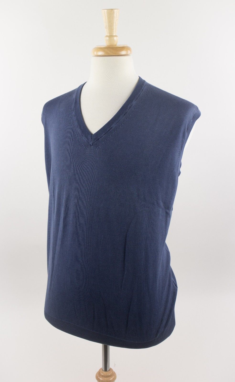 Navy Blue 100% Cotton V-Neck Sleeveless Sweater Vest