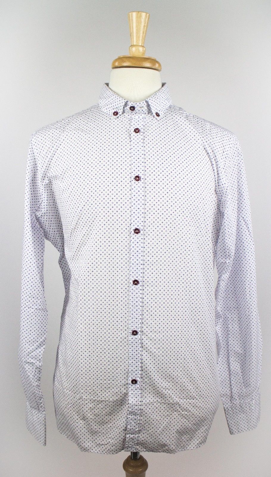 Aglini Mens Dots On Stripes Dress Shirt - White/Purple