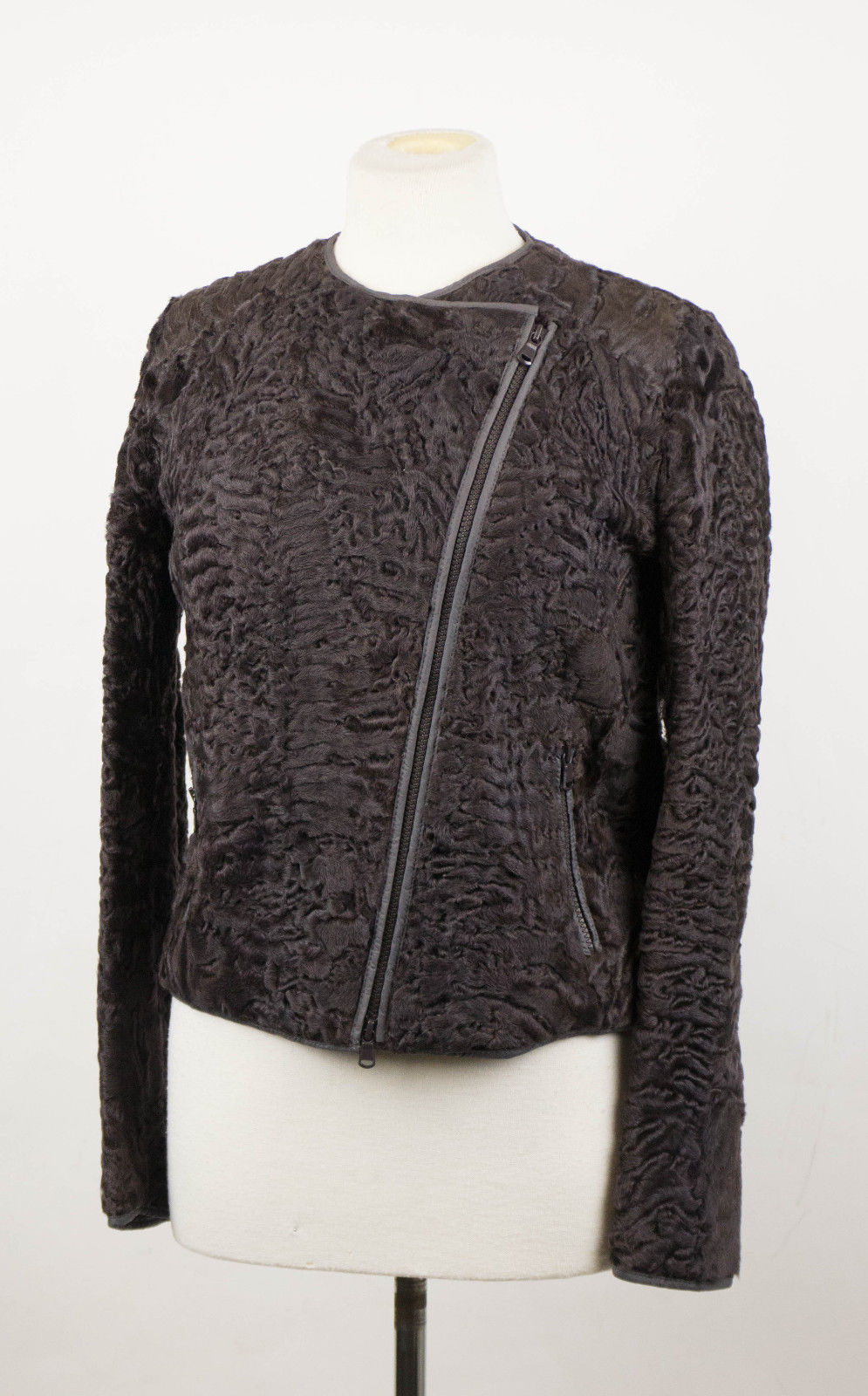 Brown Astrakhan Fur Biker Jacket