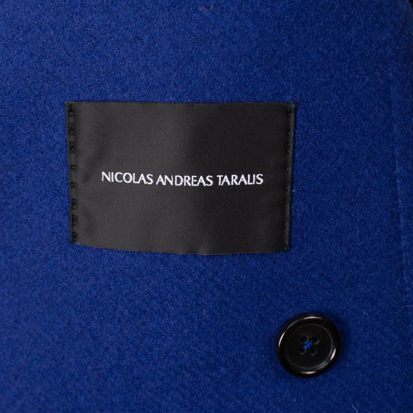 Nicholas Andreas Taraus Blue Contrast Panel Leather Lined Coat - Blue