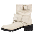 Cream With Bow Mid Calf Leather Boots