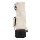 Cream With Bow Mid Calf Leather Boots