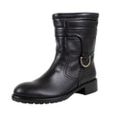 Black Mid Calf Leather Boots