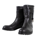 Black Mid Calf Leather Boots