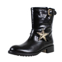 Black With Star Buckle Patent Leather Boots