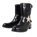 Black With Star Buckle Patent Leather Boots
