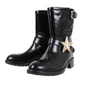 Black With Star Buckle Patent Leather Boots