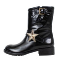 Black With Star Buckle Patent Leather Boots