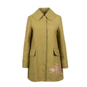 Khaki Green Flax Linen Blend Embroidered Coat