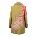 Khaki Green Flax Linen Blend Embroidered Coat