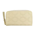 LEATHER CLOVER EMBOSSED MINI COIN PURSE IVORY WALLET