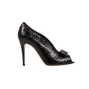 Black with Sparkles Open Toe Heels