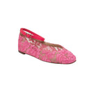 Hot Pink Mesh Lace Ankle Strap Ballerina Flat Shoes