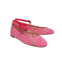 Hot Pink Mesh Lace Ankle Strap Ballerina Flat Shoes