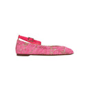 Hot Pink Mesh Lace Ankle Strap Ballerina Flat Shoes