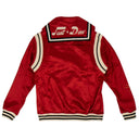 Red Satin Logo Cape Varsity Jacket