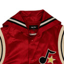 Red Satin Logo Cape Varsity Jacket