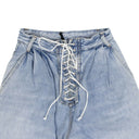 Denim Blue Cotton Lace Up Wide Leg Jeans