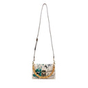 White Canvas Printed Bamboo Top Handle Shoulder Bag