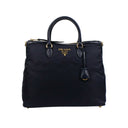 Navy Blue Nylon Fabric Dual Top Handle Large Handbag Tote