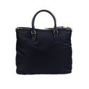 Navy Blue Nylon Fabric Dual Top Handle Large Handbag Tote