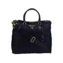 Navy Blue Nylon Fabric Dual Top Handle Large Handbag Tote