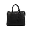 Black Calf Leather Dual Top Handle Medium Handbag Tote