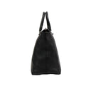 Black Calf Leather Dual Top Handle Medium Handbag Tote