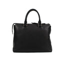 Black Calf Leather Dual Top Handle Medium Handbag Tote