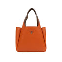 Orange Calf Leather Double Top Handle Medium Handbag