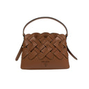 Brown Calf Leather Large Woven Motif Handbag