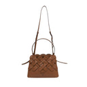 Brown Calf Leather Large Woven Motif Handbag