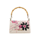 White Canvas Pink Floral Printed Bamboo Top Handle Shoulder Bag