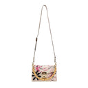 White Canvas Pink Floral Printed Bamboo Top Handle Shoulder Bag