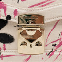 White Canvas Pink Floral Printed Bamboo Top Handle Shoulder Bag