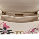 White Canvas Pink Floral Printed Bamboo Top Handle Shoulder Bag