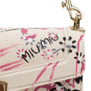 White Canvas Pink Floral Printed Bamboo Top Handle Shoulder Bag