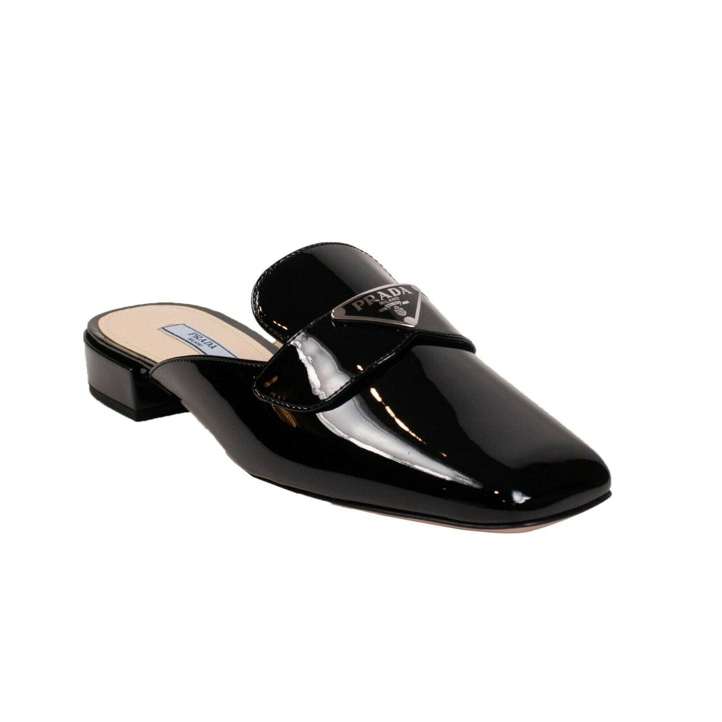 Black Patent Leather Logo Flat Mules