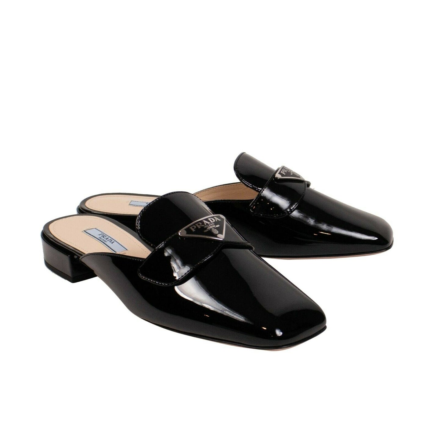 Black Patent Leather Logo Flat Mules