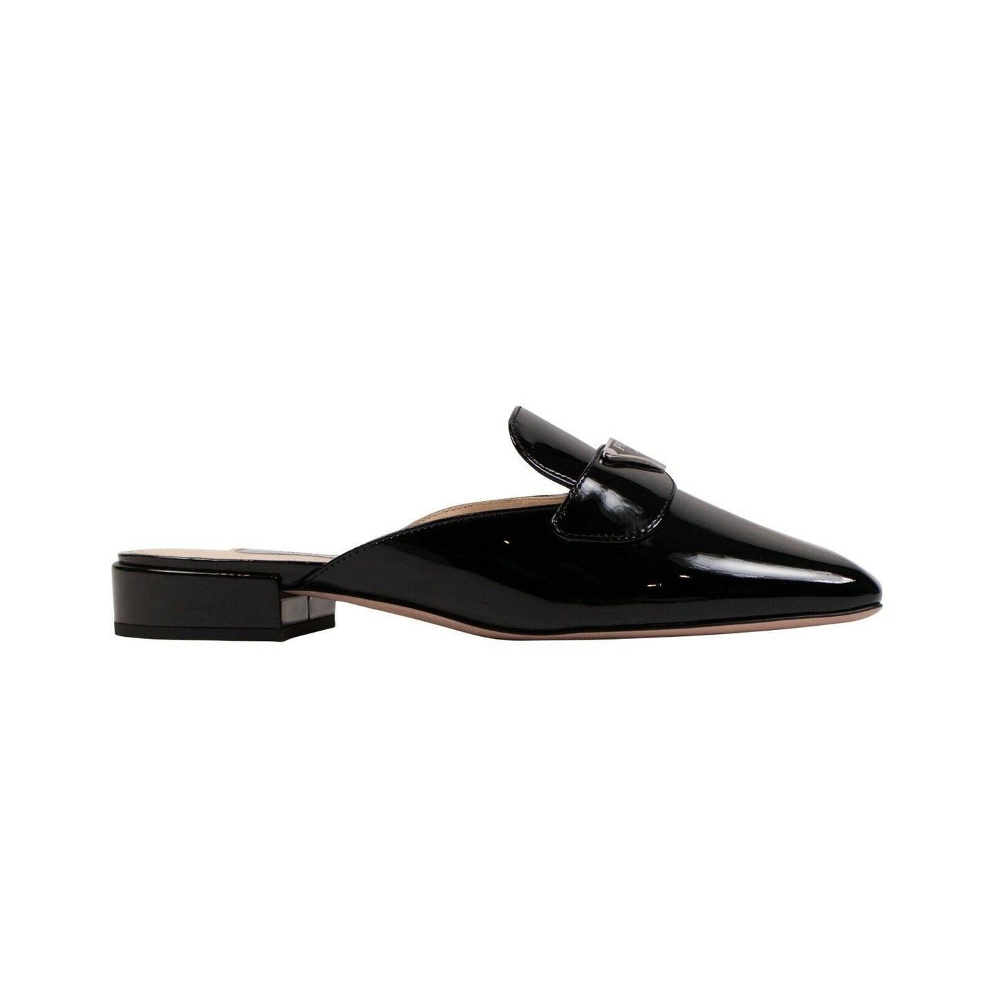 Black Patent Leather Logo Flat Mules