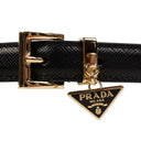 Black Saffiano Leather Logo Charm Belt