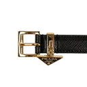 Black Saffiano Leather Logo Charm Belt